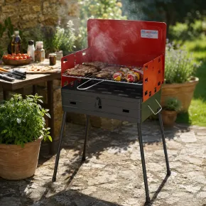 Barbecue a Carbonella 40x30 Richiudibile a Valigetta Rosso Regolabile 2