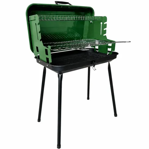 Barbecue a Carbonella Verde a Valigetta con Griglia Regolabile 49x30 cm
