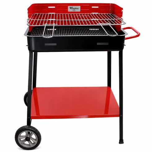 Barbecue da Giardino a Carbonella con Griglia Regolabile Ripiano Ruote