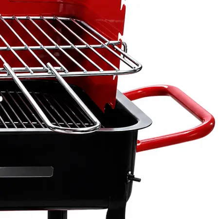 Barbecue da Giardino a Carbonella con Griglia Regolabile Ripiano Ruote