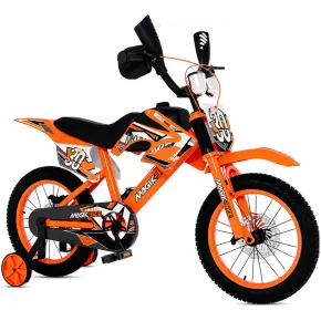 Bicicletta da Cross per Bambini 16" Arancione con Freni a Disco Rotelle