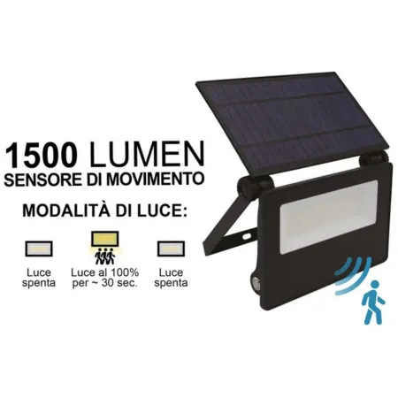 Luce da Esterno Solare LED 15W con Sensore di Movimento Ricaricabile