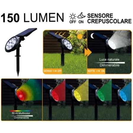 Picchetto Luce Solare LED Colorati Sensore Crepuscolare da Esterno