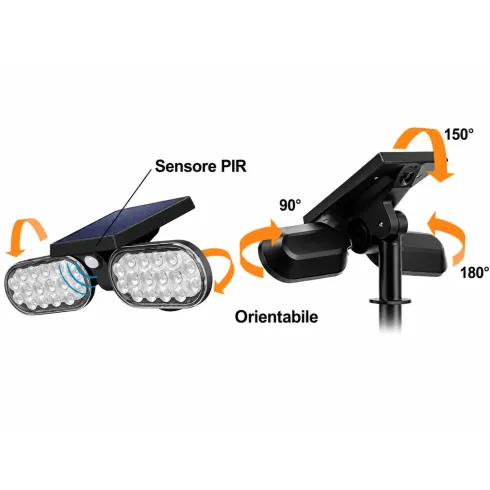 Picchetto Luce Solare 32 LED Regolabile con Sensore Movimento IP65