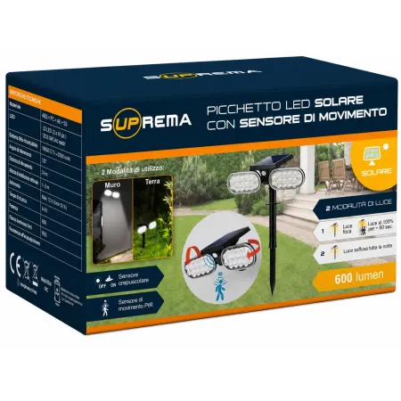 Picchetto Luce Solare 32 LED Regolabile con Sensore Movimento IP65