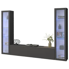 Parete Attrezzata Soggiorno con 2 Vetrine Porta TV Antracite Opaco