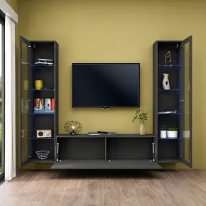 Parete Attrezzata Soggiorno con 2 Vetrine Porta TV Antracite Opaco 2