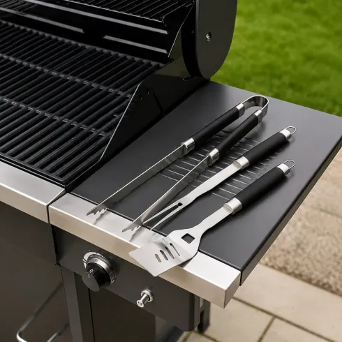 Set Utensili Barbecue 3 Pezzi in Acciaio Inox Manici in Polipropilene