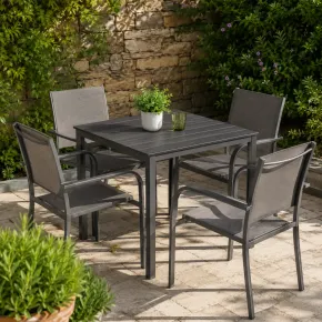 Tavolo Quadrato da Esterno in Acciaio e HDPE Effetto Legno 78x78x74cm 2