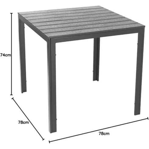 Tavolo Quadrato da Esterno in Acciaio e HDPE Effetto Legno 78x78x74cm