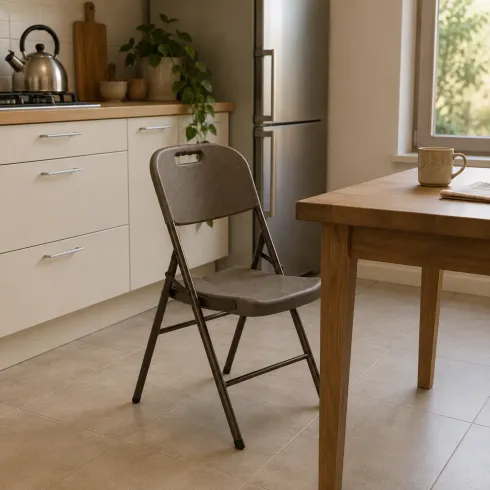 Sedia Pieghevole Noce in Acciaio e HDPE da Interno Esterno 45x50x88cm