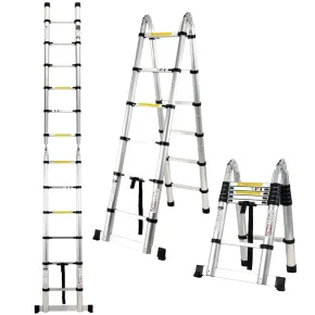 Scala Telescopica Pieghevole 10 Gradini in Alluminio Altezza 3,20m