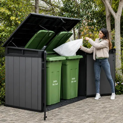 Armadio Porta Attrezzi da Esterno 2020L in Resina Grigio Effetto Legno