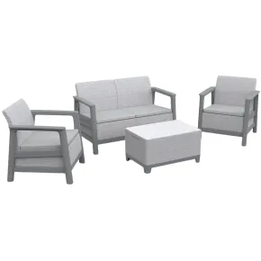Salotto da Giardino Divano Poltrone Tavolo Contenitore Grigio Cuscini