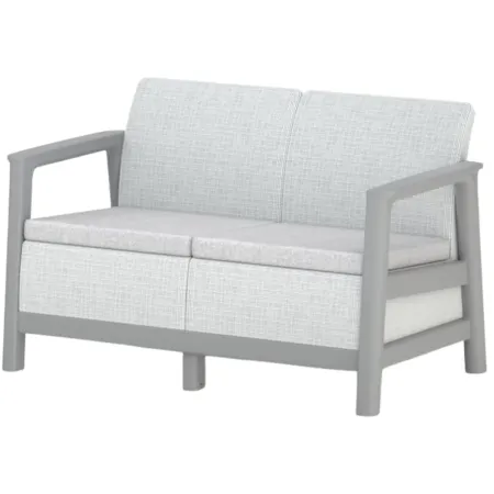 Salotto da Giardino Divano Poltrone Tavolo Contenitore Grigio Cuscini