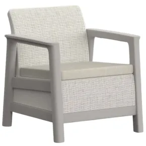 Salotto da Giardino Divano Poltrone Tavolo Contenitore Beige Cuscini 2