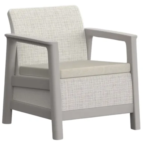 Salotto da Giardino Divano Poltrone Tavolo Contenitore Beige Cuscini