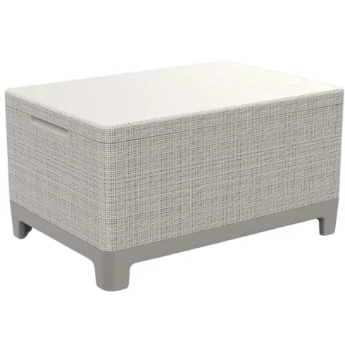 Salotto da Giardino Divano Poltrone Tavolo Contenitore Beige Cuscini