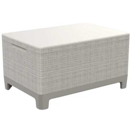 Salotto da Giardino Divano Poltrone Tavolo Contenitore Beige Cuscini