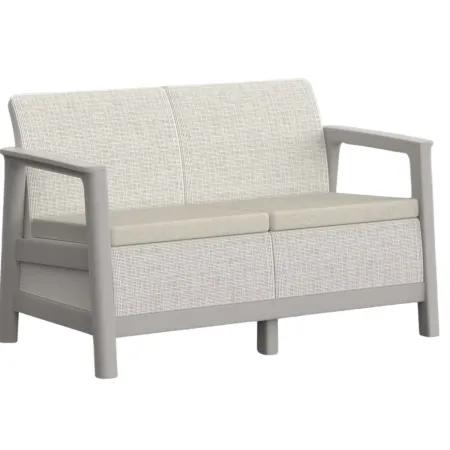 Salotto da Giardino Divano Poltrone Tavolo Contenitore Beige Cuscini