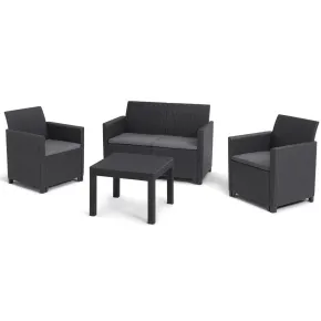 Set Salotto da Giardino Rattan Sintetico Grafite con Cuscini 4 Posti