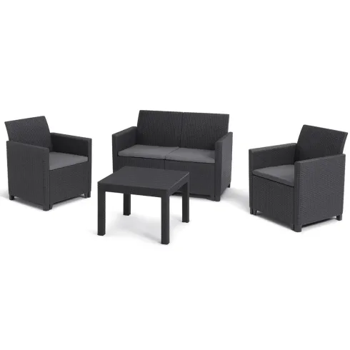 Set Salotto da Giardino Rattan Sintetico Grafite con Cuscini 4 Posti