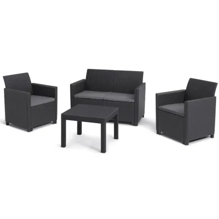 Set Salotto da Giardino Rattan Sintetico Grafite con Cuscini 4 Posti