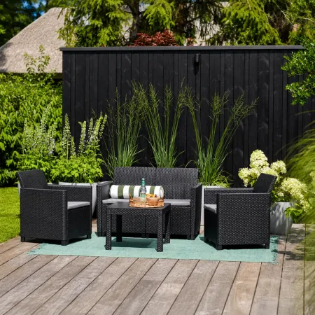 Set Salotto da Giardino Rattan Sintetico Grafite con Cuscini 4 Posti