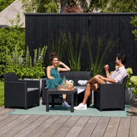 Set Salotto da Giardino Rattan Sintetico Grafite con Cuscini 4 Posti