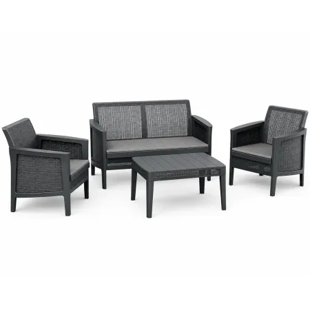 Set Salotto da Giardino Grafite Effetto Juta Divano 2 Poltrone Tavolo