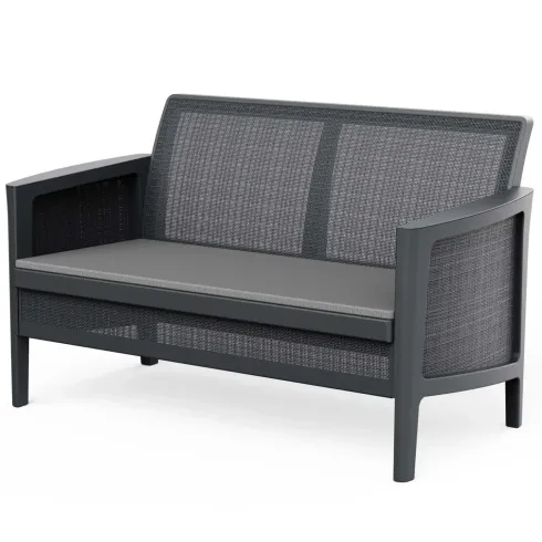 Set Salotto da Giardino Grafite Effetto Juta Divano 2 Poltrone Tavolo