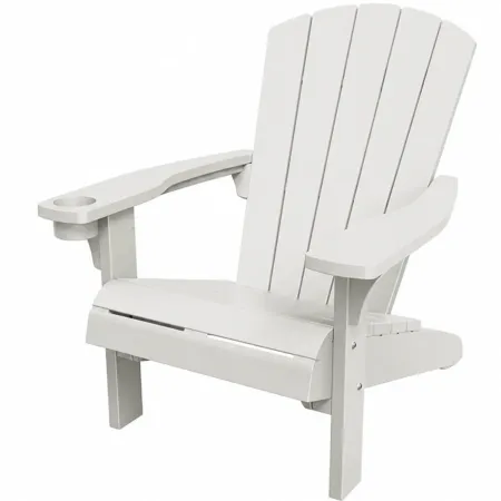 Sedia da Giardino Poltrona Keter Bianco Effetto Legno Porta Bicchiere