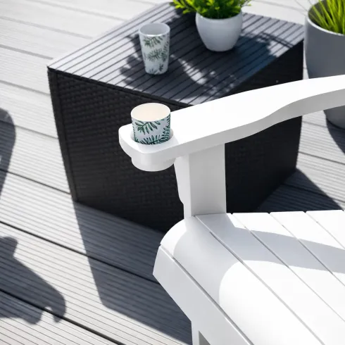 Sedia da Giardino Poltrona Keter Bianco Effetto Legno Porta Bicchiere