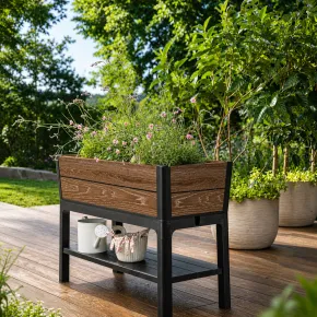 Orto Rialzato Effetto Legno con Ripiano 113x47,5x79,8 cm Marrone 2