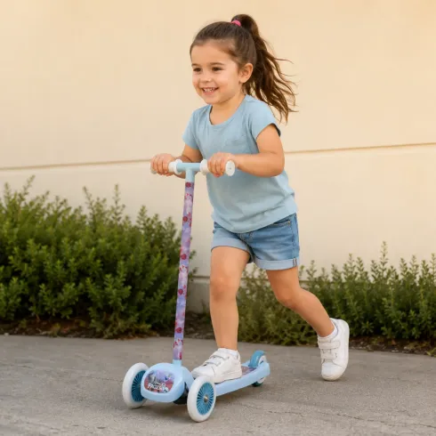 Monopattino Bambini 3 Ruote Disney Frozen Azzurro con Freno a Pedale