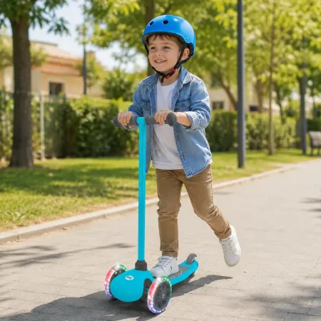 Monopattino 3 Ruote LED Bambini Pieghevole Azzurro Cuscinetti ABEC-5