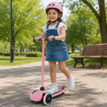 Monopattino 3 Ruote LED Bambini Pieghevole Rosa Cuscinetti ABEC-5