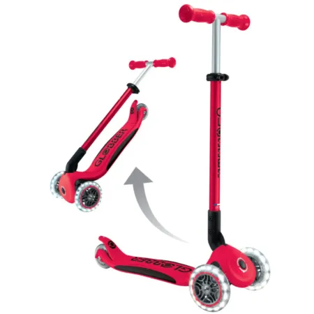Monopattino 3 Ruote Bambini Pieghevole Regolabile Ruote LED Rosso Nero