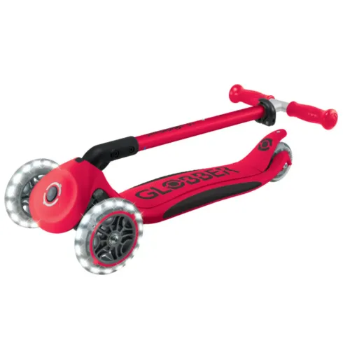 Monopattino 3 Ruote Bambini Pieghevole Regolabile Ruote LED Rosso Nero