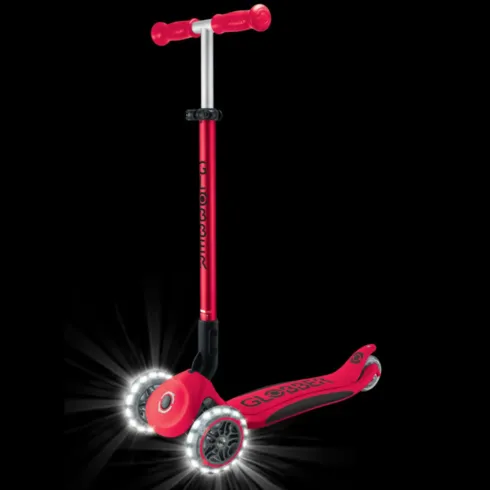 Monopattino 3 Ruote Bambini Pieghevole Regolabile Ruote LED Rosso Nero