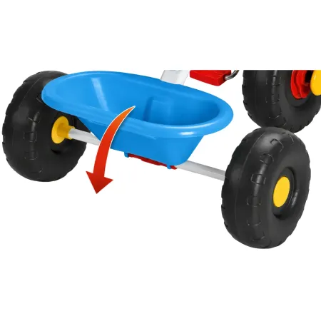 Triciclo Bambini Blu Rosso Giallo in Metallo Cestino Ribalta Cintura
