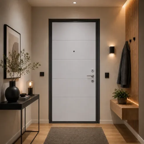 Pannello per Porta Blindata Alluminio Bianco con Incisioni 90x210 cm