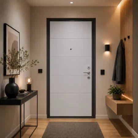 Pannello per Porta Blindata Alluminio Bianco con Incisioni 90x210 cm