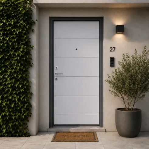 Pannello per Porta Blindata Alluminio Bianco con Incisioni 90x210 cm