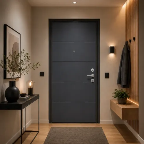 Pannello per Porta Blindata Alluminio Grigio con Incisioni 90x210 cm