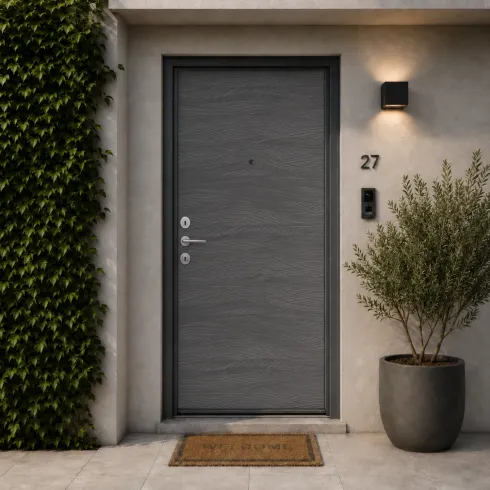 Pannello per Porta Blindata Alluminio Grigio Effetto Onde 90x210 cm