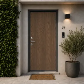 Pannello per Porta Blindata Alluminio Noce Venature Verticali 90x210 cm 2