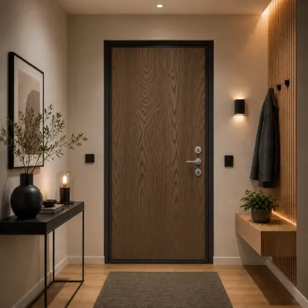 Pannello per Porta Blindata Alluminio Noce Venature Verticali 90x210 cm