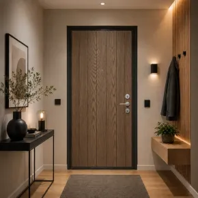Pannello per Porta Blindata Alluminio Noce Effetto Perlina 90x210 cm 2