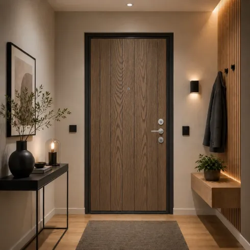 Pannello per Porta Blindata Alluminio Noce Effetto Perlina 90x210 cm